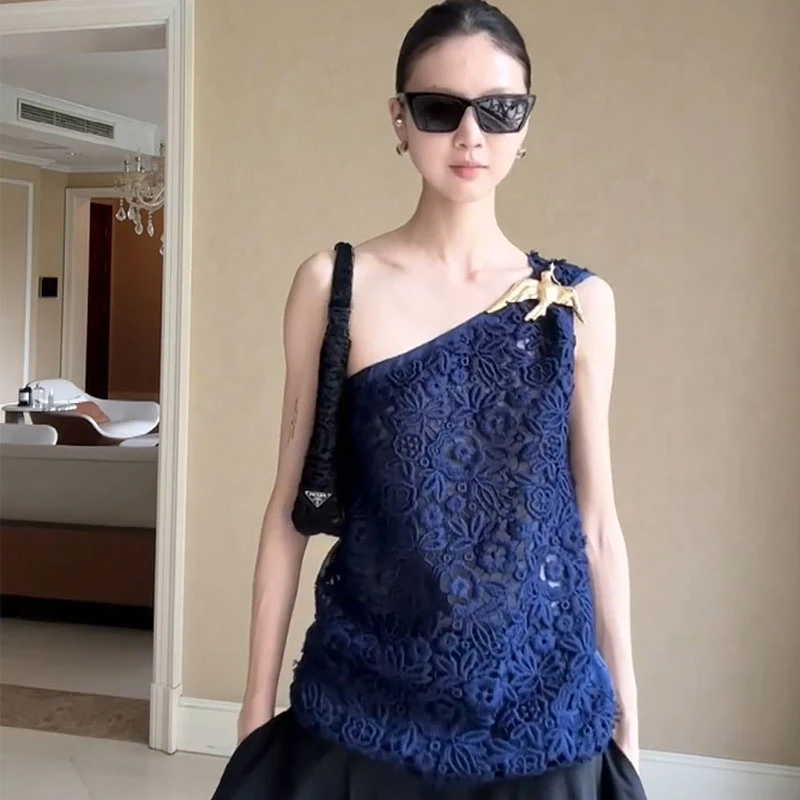 独特别致气质提花单肩t恤2025夏季新款超好看冷淡系高级感上衣女