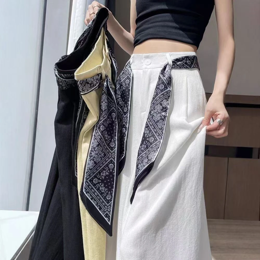 【现货+运费险+丝巾】冰丝裤子女薄款2025直筒宽松西装阔腿裤