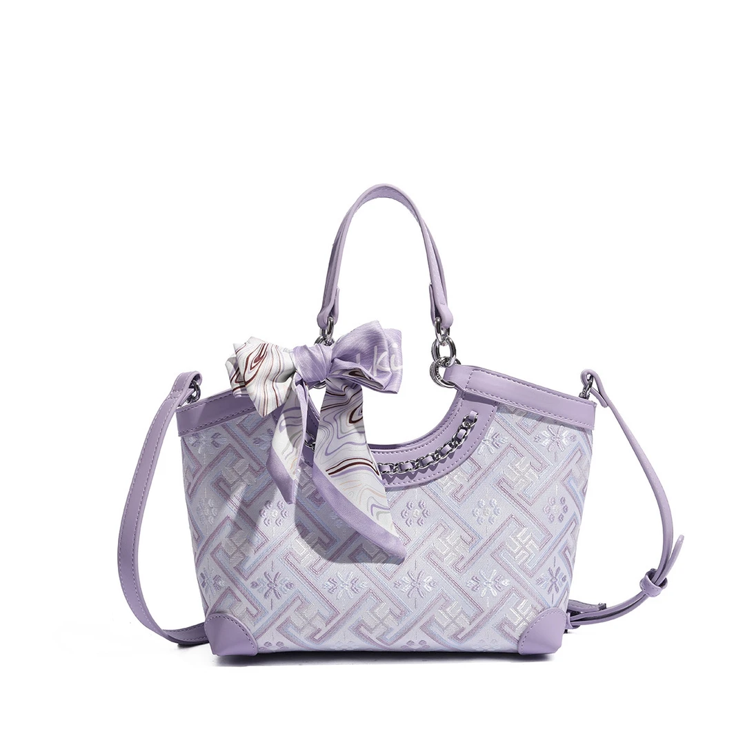 【现货】广西壮锦万吉纹紫色民族风丝巾工厂手提菜篮子包包斜挎