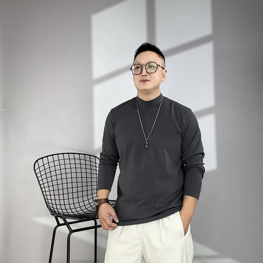 【现货】双面磨毛一体绒保暖不臃肿长袖纯色半高领中领男士打底衫