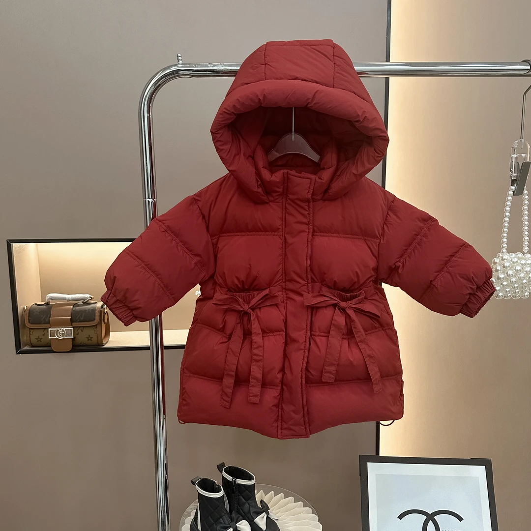女童韩版童装羽绒服中长款女宝宝儿童外套冬季洋气设计师款红色