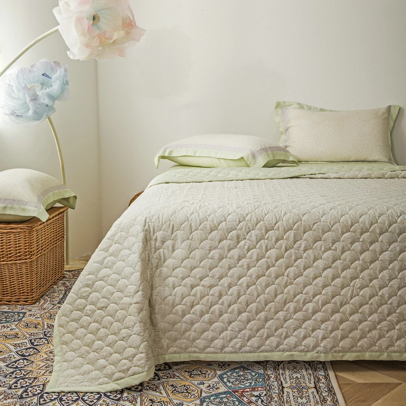 清凉丝滑天丝床盖轻奢撞色款外贸床品盖被跨境夹棉透气亲肤面料