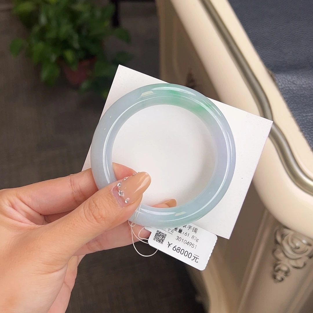 翡翠未镶嵌手镯54春彩圆条