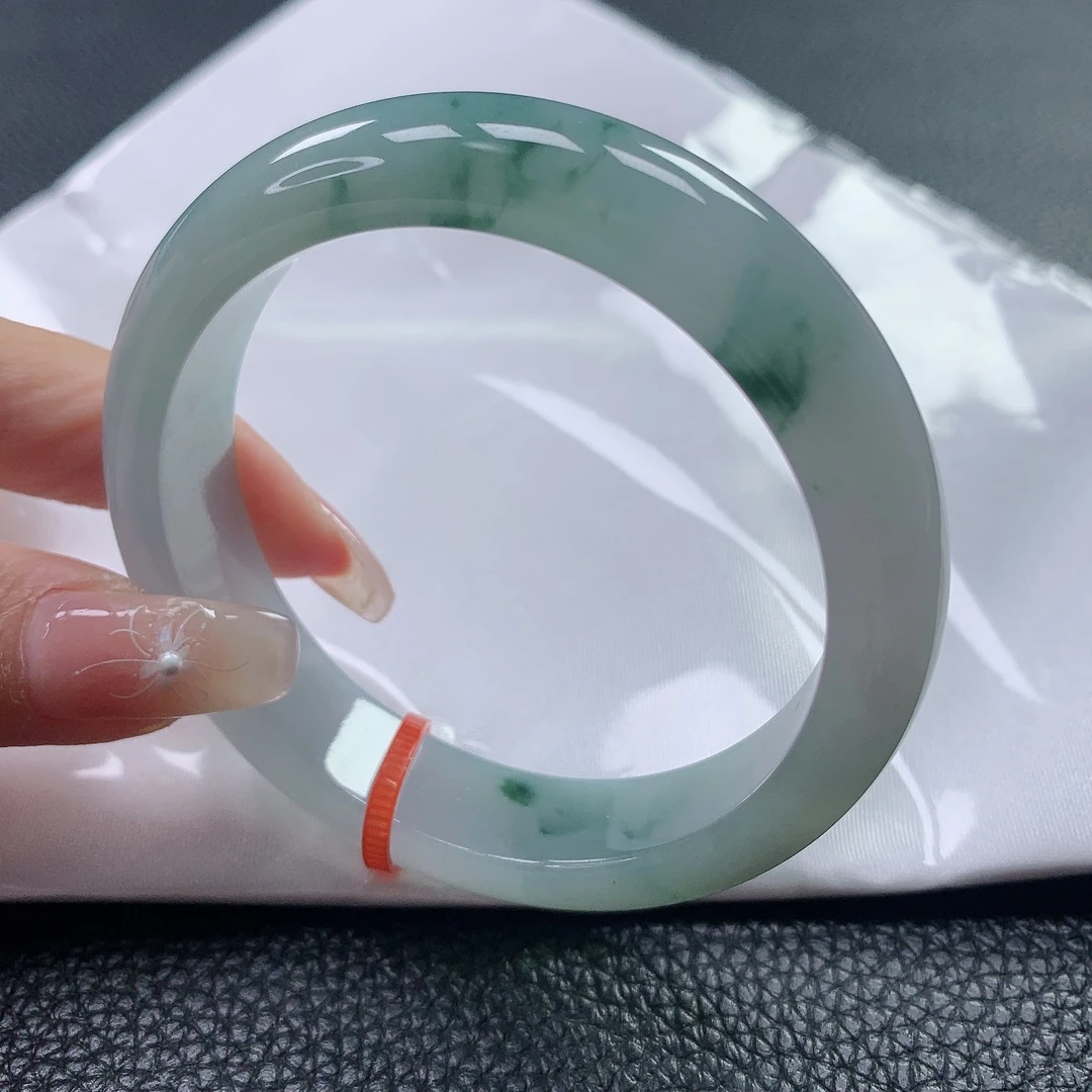 55圈正圈冰胶底冰飘蓝花 飘花灵动 百搭耐看 天然缅甸手镯