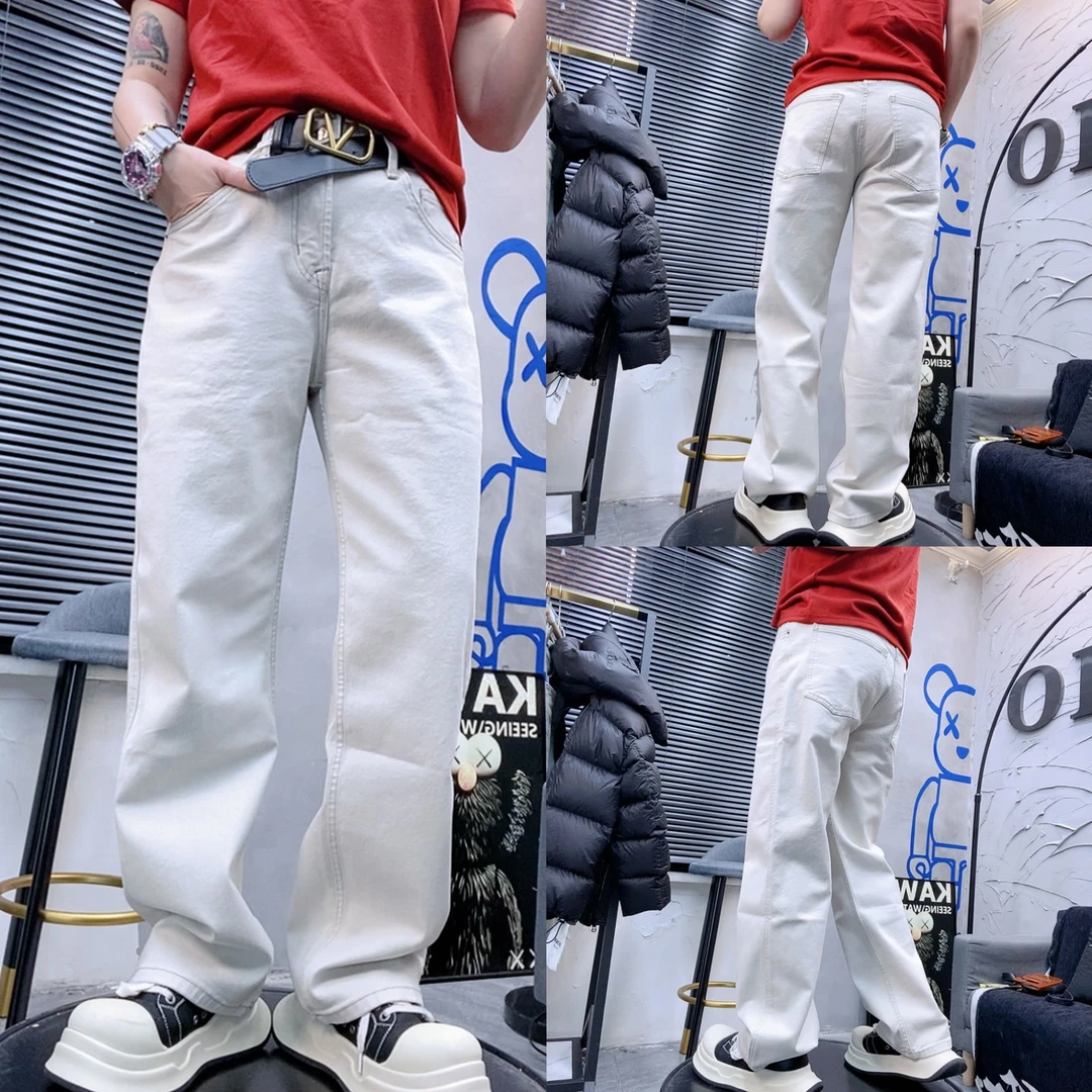 （制U）原创中弹米白色净版窄版直筒微堆显瘦牛仔裤（卡码拍大）