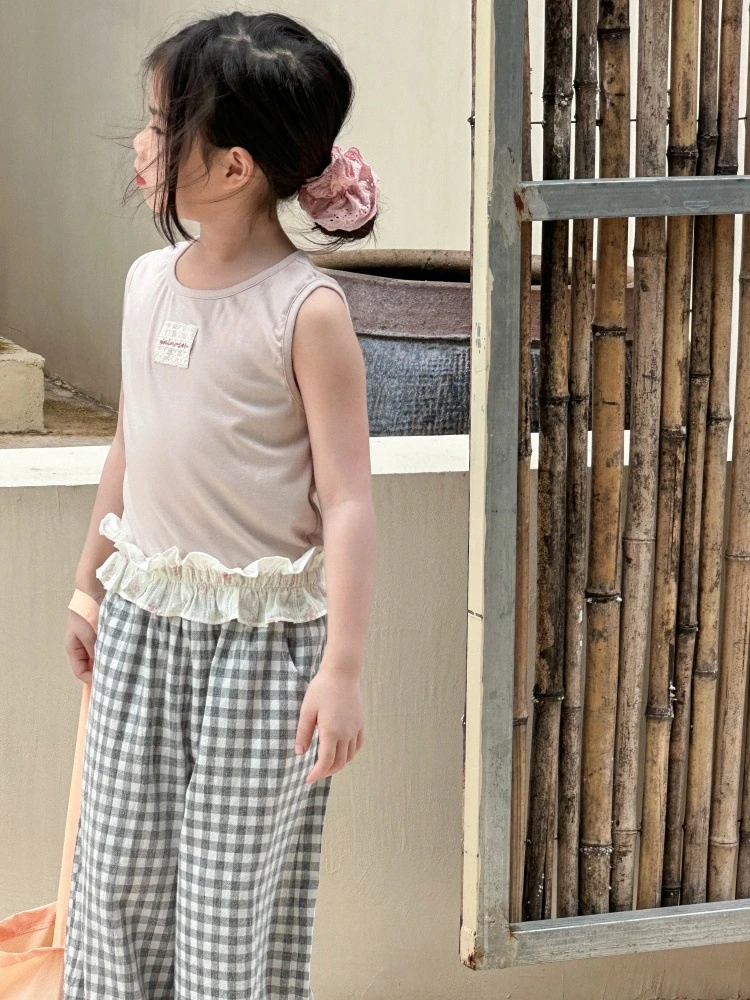 女童上衣2025夏装新款儿童韩系针织花边背心女宝设计感无袖弹力T