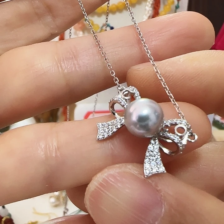 海水珍珠银S925镶嵌颈饰7.5左右蝴蝶款套链有纹不退