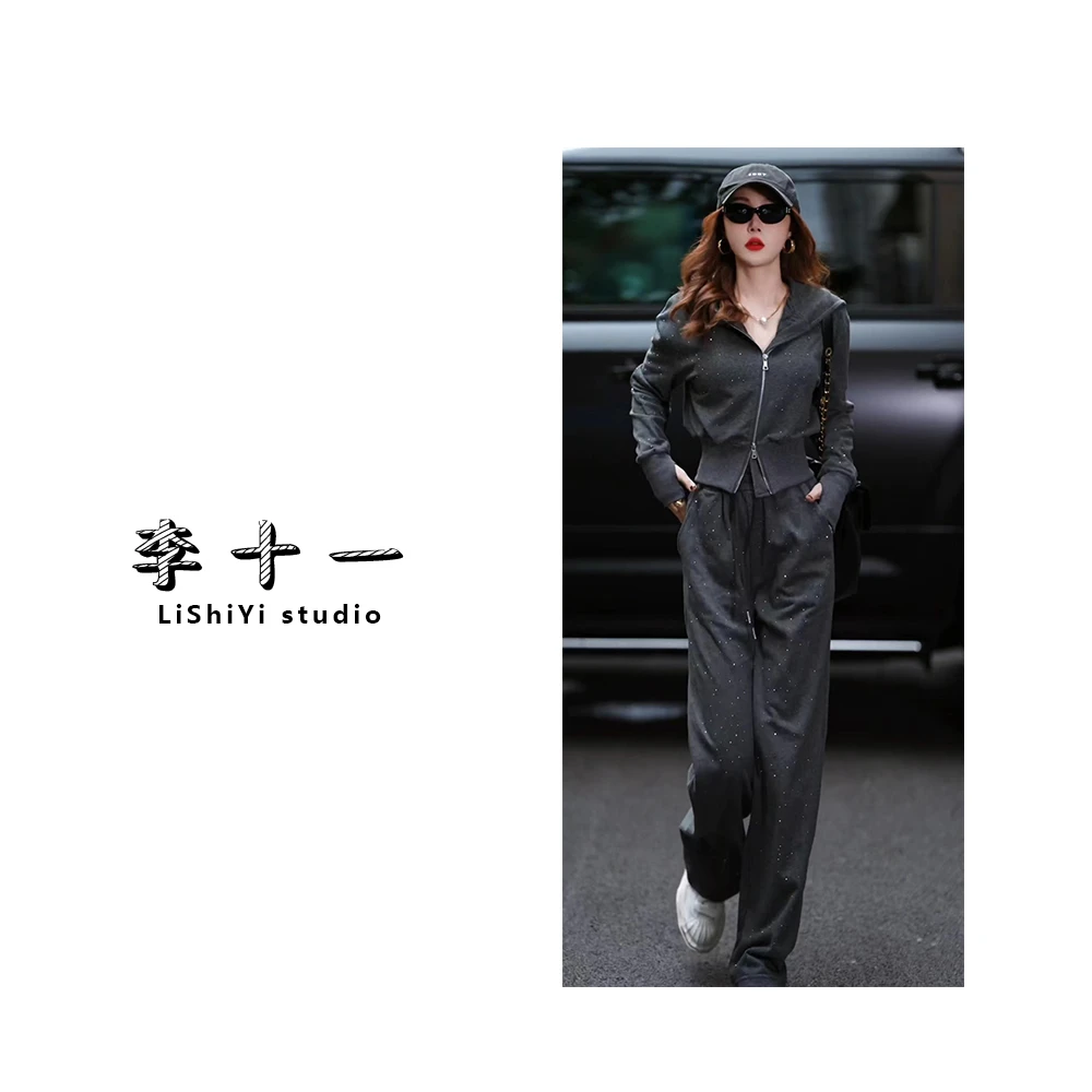 【李十一LISHIYI】慵懒风套装双拉链外套休闲长裤两件套★LY273