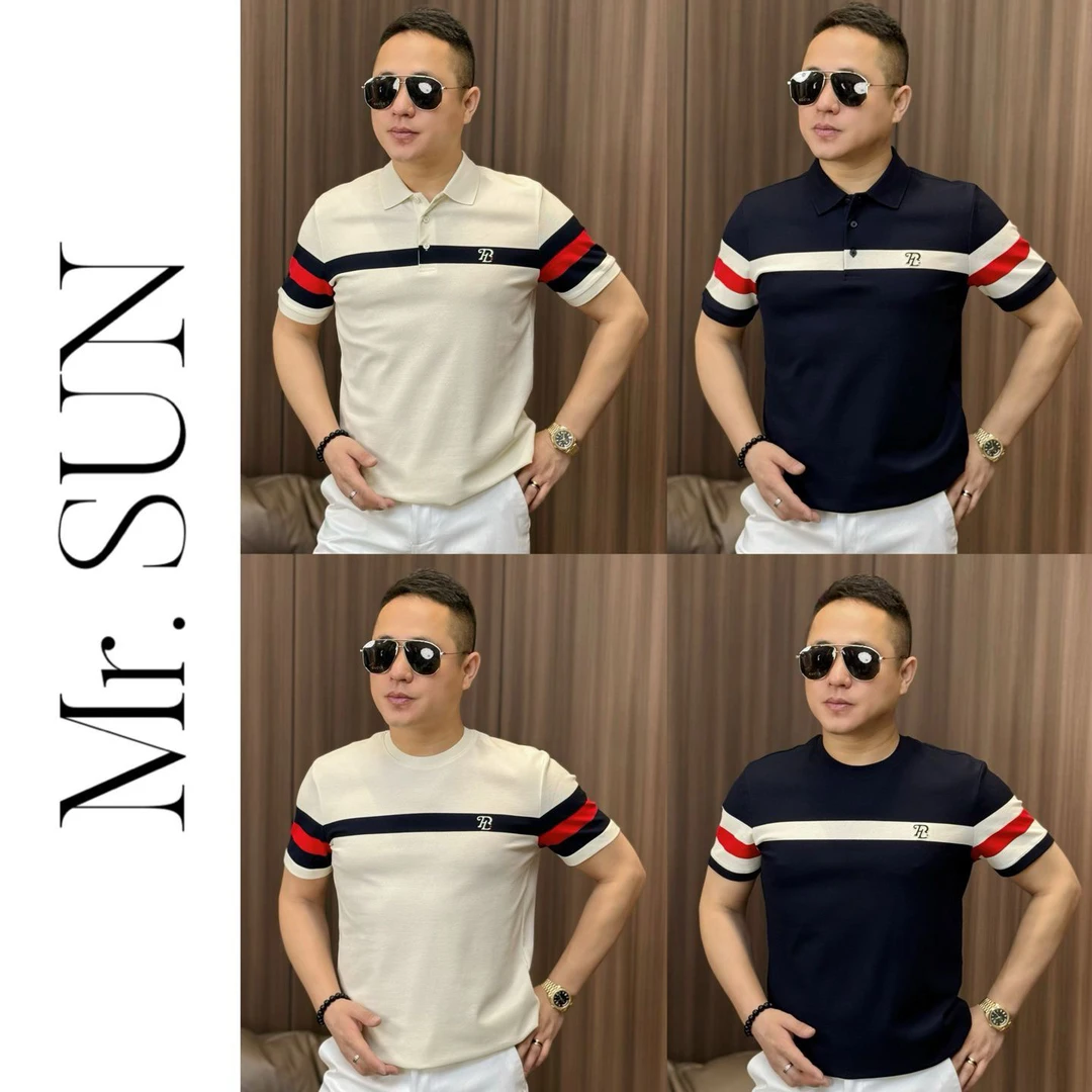 孙先生｜奢潮款撞色半袖男款珠地棉圆领翻领Polo衫半袖25208