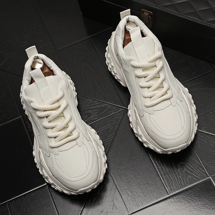 okkdey低帮男士网面休闲老爹鞋时尚简约百搭纯色韩版厚底小白鞋