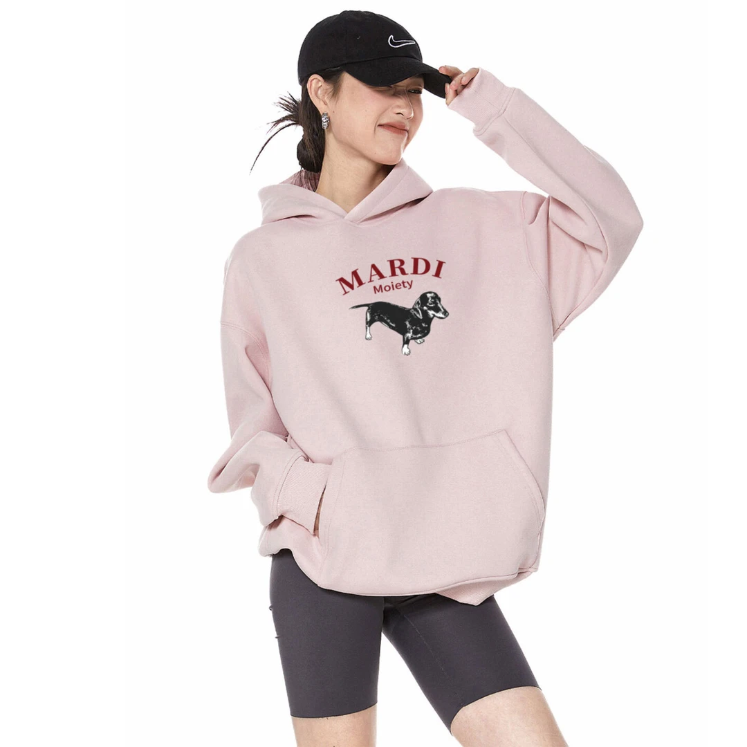 Mardi Moiety腊肠狗连帽卫衣外套女秋冬宽松慵懒风设计感小众上衣