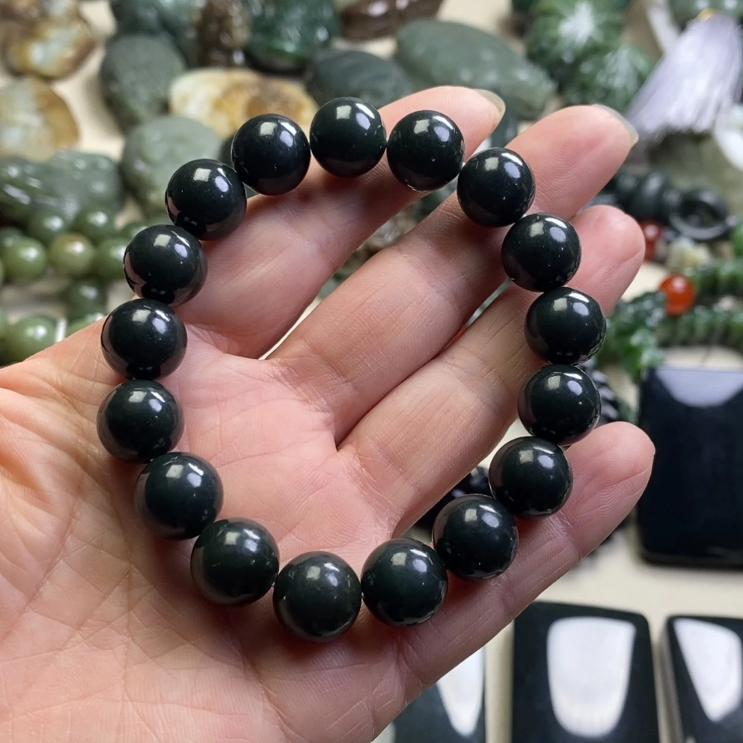 和田玉未镶嵌手链新疆和田青玉卡12圆珠手串