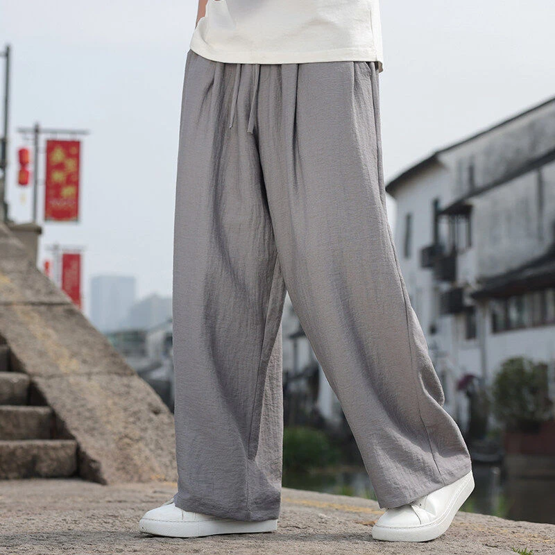 夏季轻薄款冰丝山本裤男士垂感透气凉凉裤中国风裙裤宽松阔腿长裤