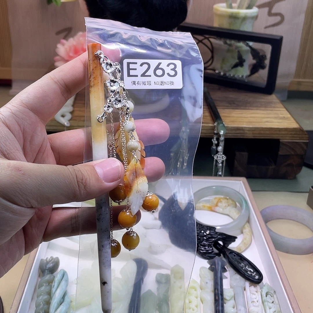 蛇纹石玉发饰银S925镀金镶嵌最**次