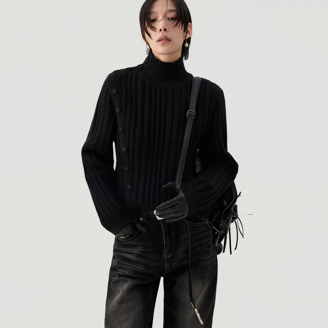 SAMEUOO散养文化「简英」斜排装饰扣可外穿内搭毛衫 保暖高领毛衣