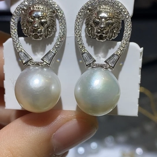 银S925镶嵌海水珍珠耳饰12.4