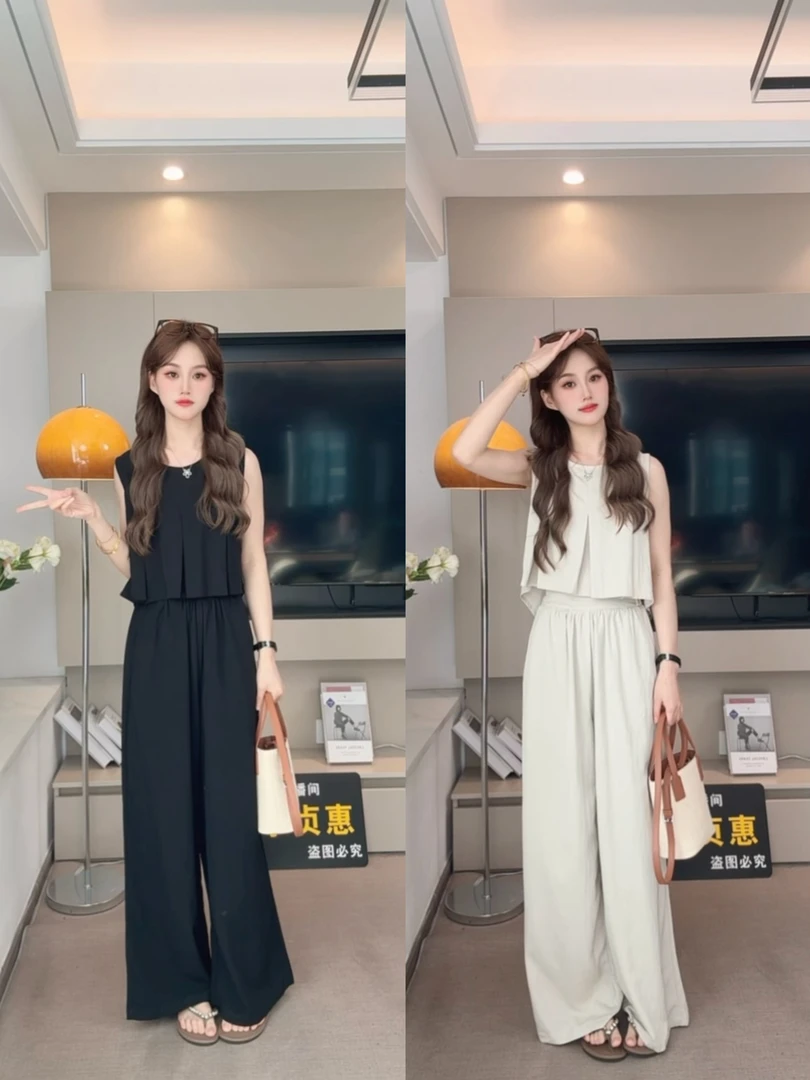 气质显瘦背心上衣宽松百搭阔腿休闲长裤女2025夏季新款时尚套装潮