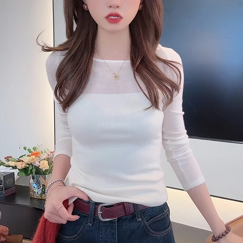 薄款圆领针织衫女2025秋季新款软糯修身显瘦减龄洋气内搭打底上衣