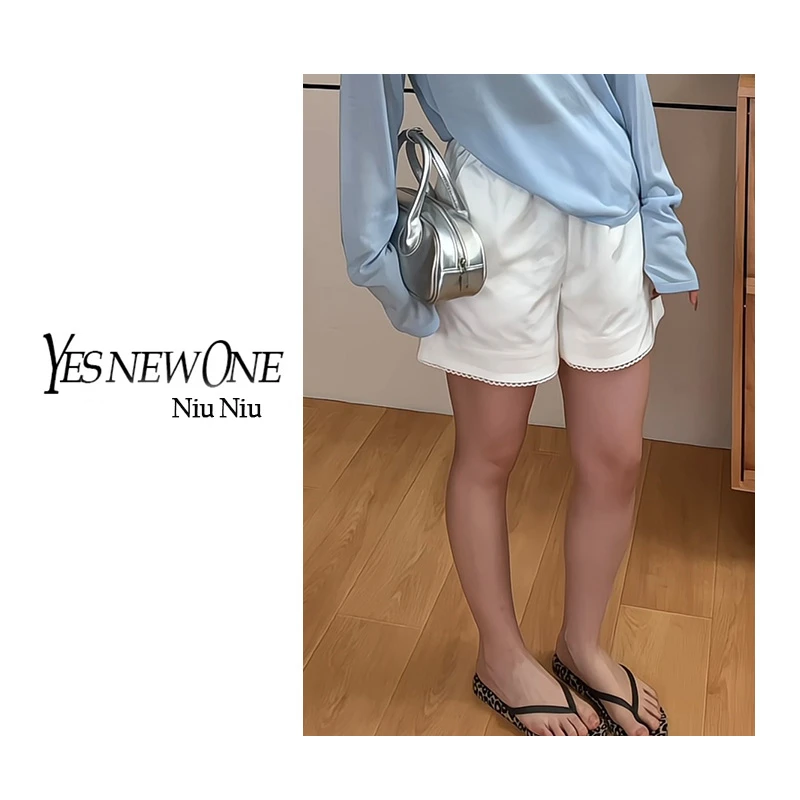 【轻尘初静】夏季百搭高腰显瘦宽松百搭松紧腰阔腿休闲a字短裤女