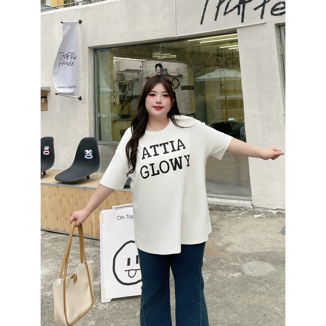 珊瑚银河 / 韩系及简风短袖T恤14196花契大码200斤胖mm夏季休闲