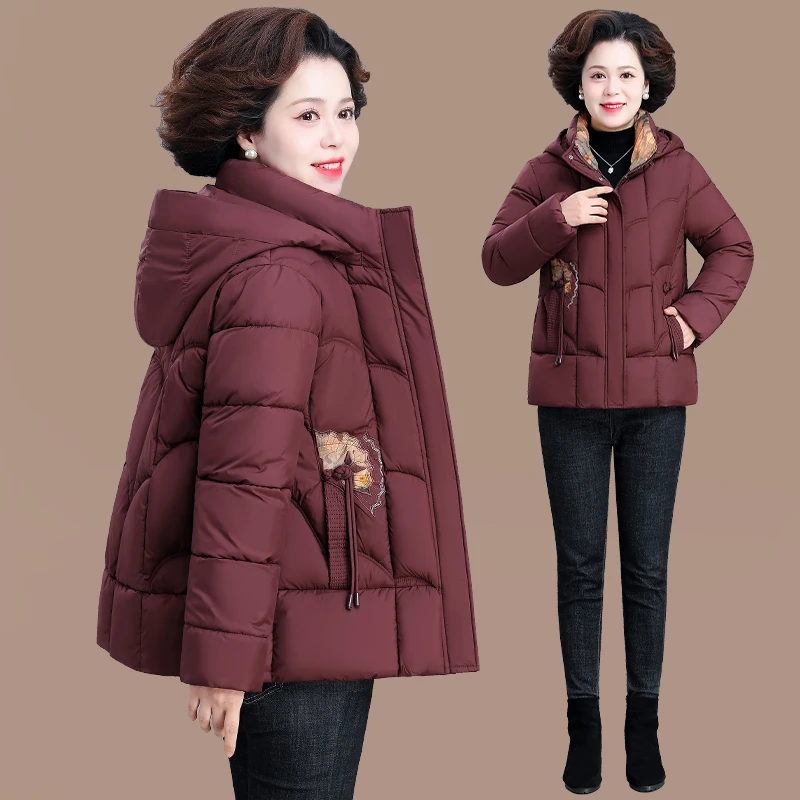 妈妈过年衣服冬装衣服新款羽绒棉服中老年女冬季国风连帽棉衣外套