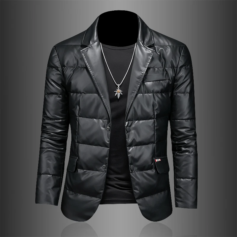 DEFOMONT狄佛蒙特西装领皮羽绒服冬装白鸭绒大码休闲外套潮流