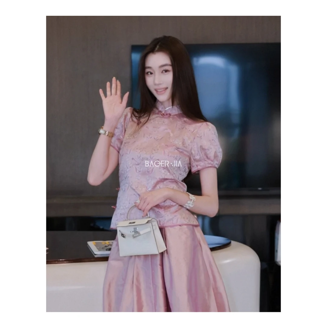 5-【传承/碧波荡漾】宝儿家含幂BK91425204夏季新款织金异色罗上衣