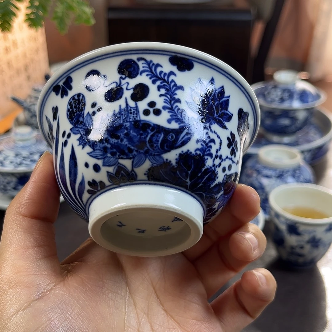 朝岚夕霞仿至正元青花原矿釉烧制全手绘主人杯