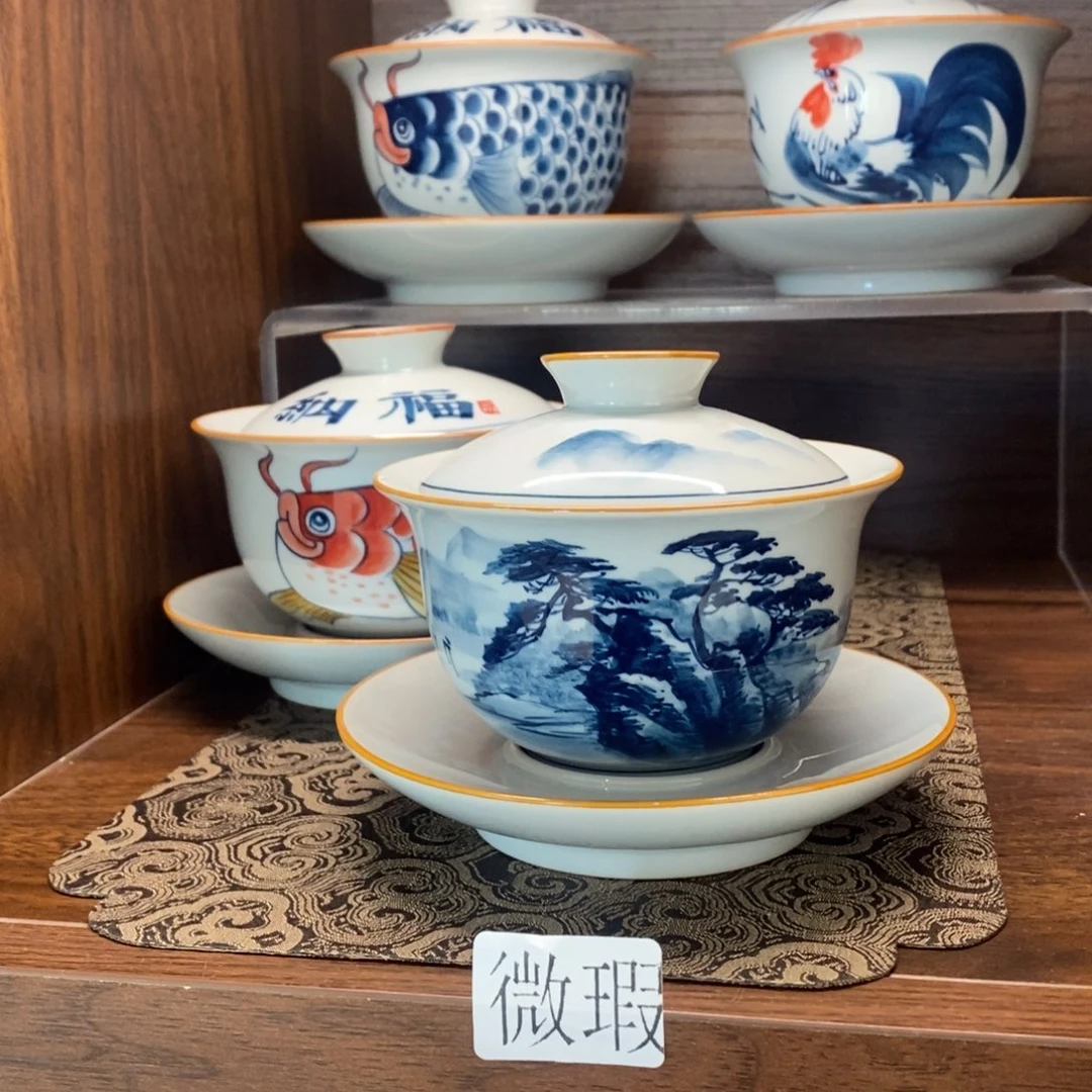 釉下彩老陶泥手工绘制