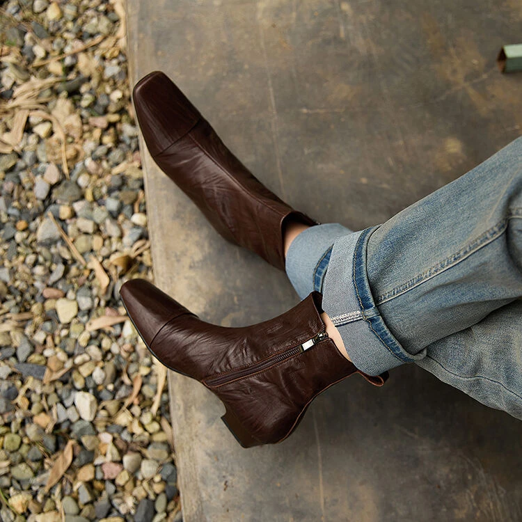 时装靴2025女靴筒靴百搭短筒中筒马丁靴中跟短靴方头粗跟