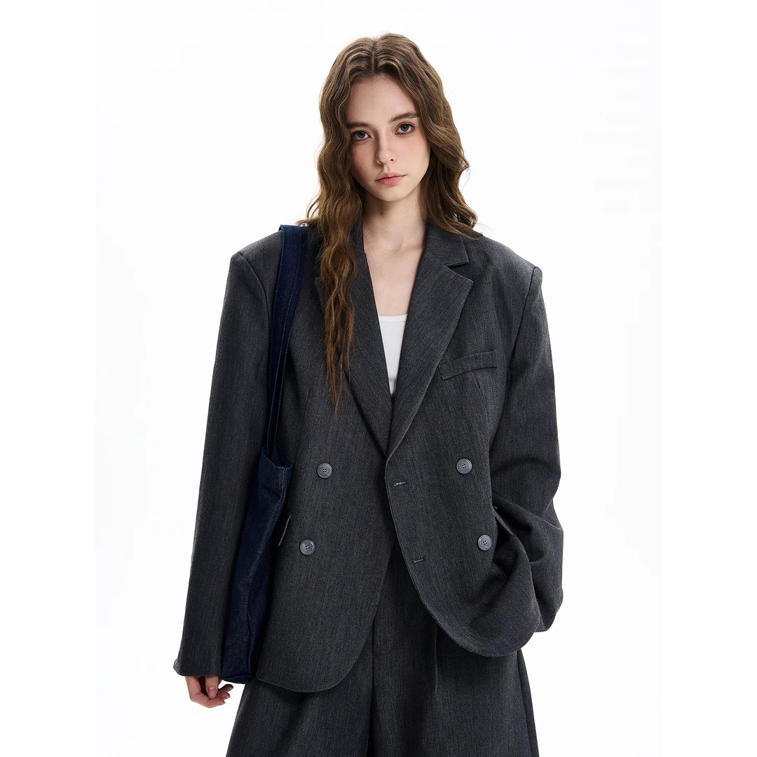 MaxDstr美式复古廓形高级感双排扣西装外套男女老钱风通勤西服潮