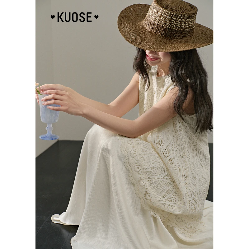 阔色法式蕾丝度假连衣裙2025夏季新无袖背心裙气质长裙KSB2504002