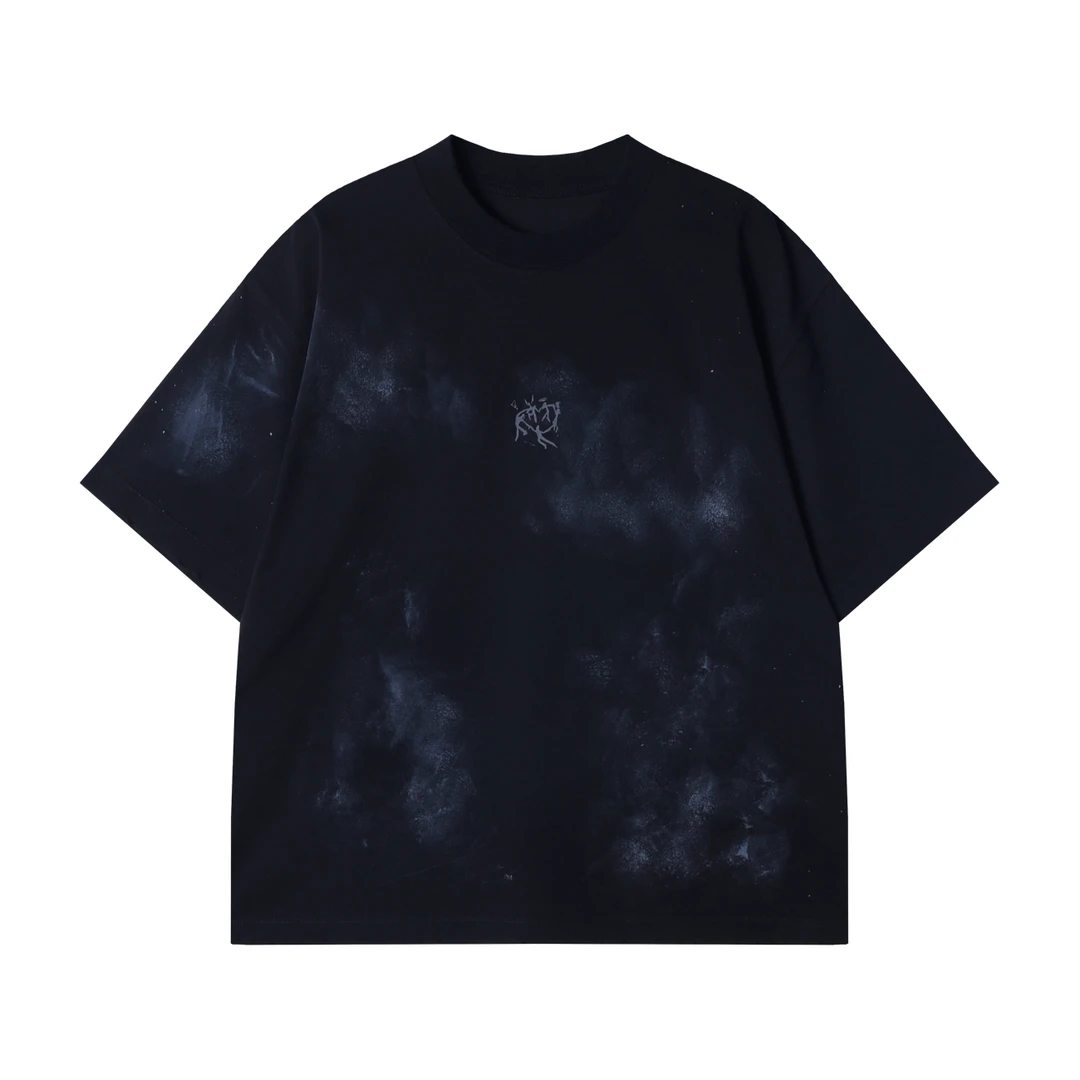 夏季高级感新款美式撞色泼墨印花圆领短袖T恤百搭潮流ins宽松上衣