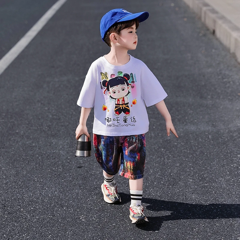 哪吒衣服男童夏装套装2025新款痞帅男孩宝儿童夏季短袖薄夏款衣服