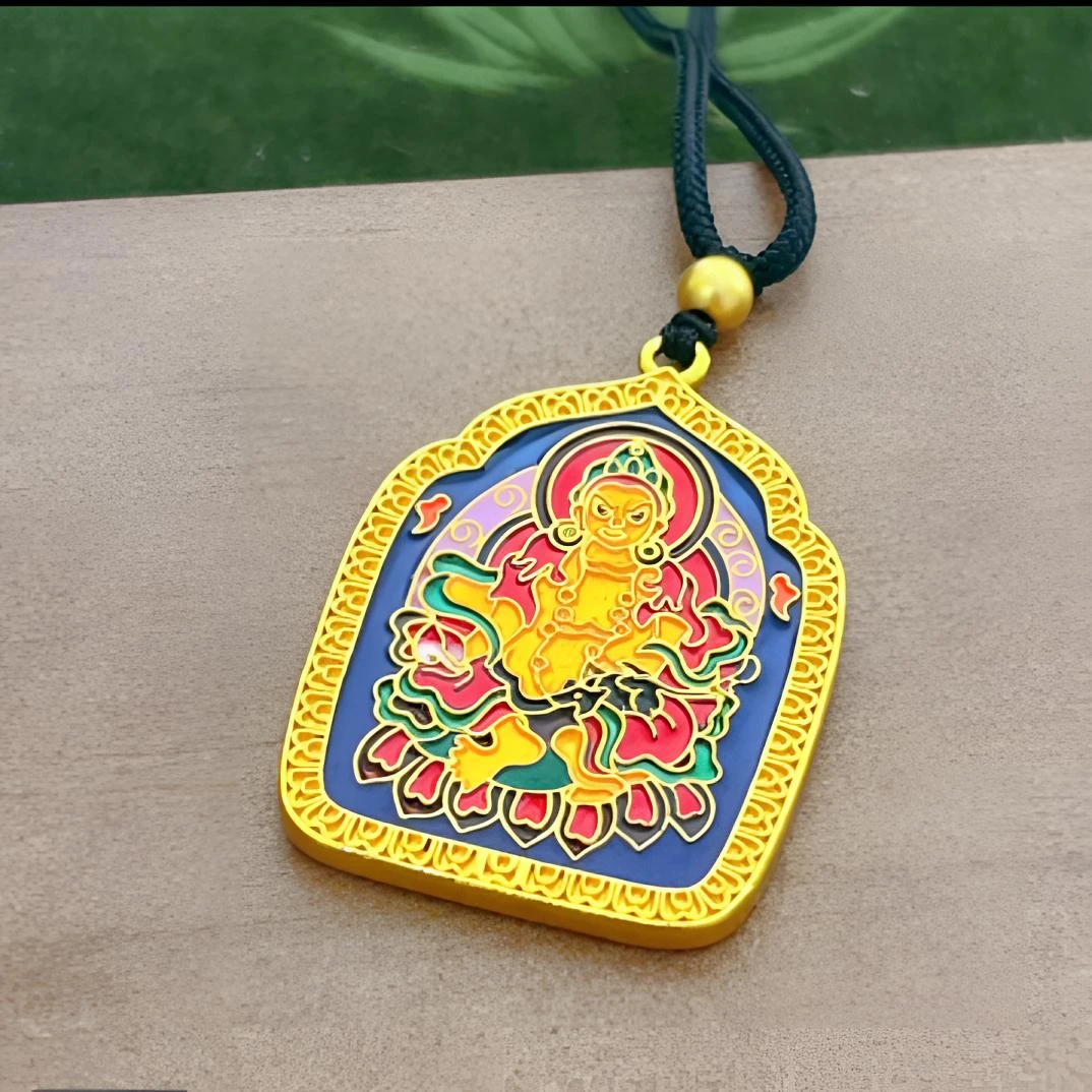 铜合金吊坠 经典黄财吊坠金色双面手工守护神彩色镶嵌精美时尚