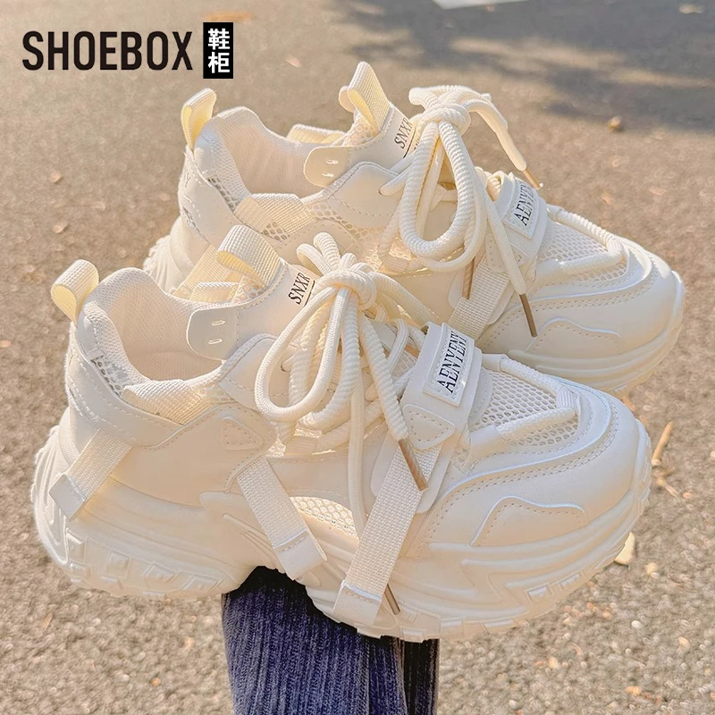 SHOEBOX鞋柜2025夏秋老爹鞋女网面鞋厚底小白鞋运动鞋潮鞋学生