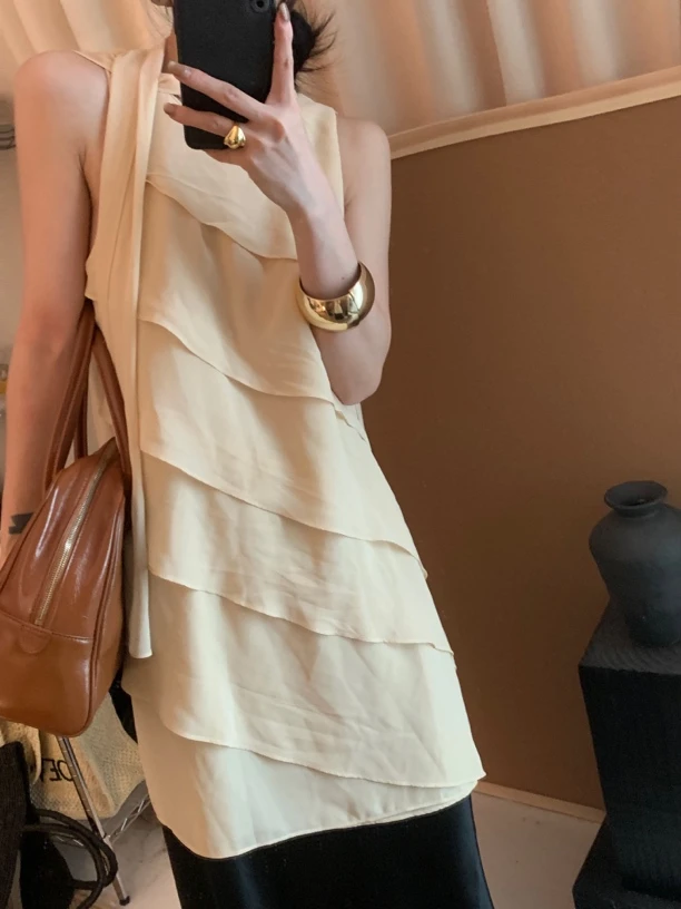 高级感荷叶边飘带法式气质独特连衣裙女夏季新款