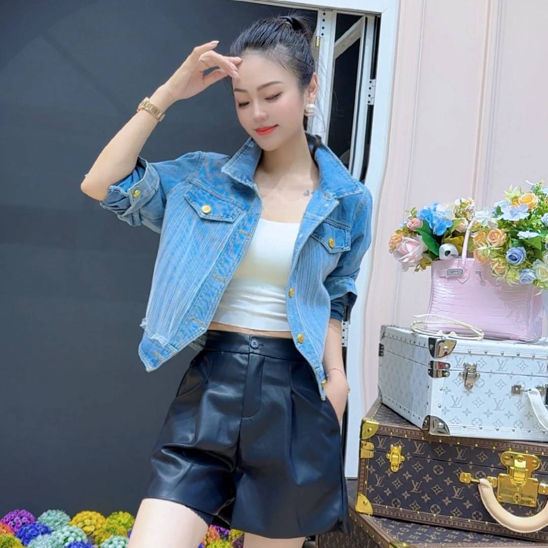 【芳芳私服】春秋新款韩版网纱拼接牛仔外套女高级感长袖上衣潮女款
