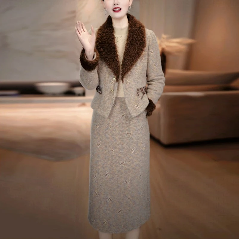 女士加棉保暖连衣裙两件套冬季2025冬季新款韩版时尚洋气套装裙子