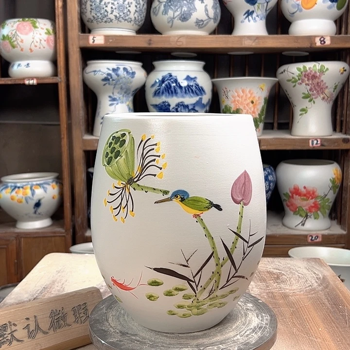 陶但盆莲子翠鸟陶瓷徒弟
