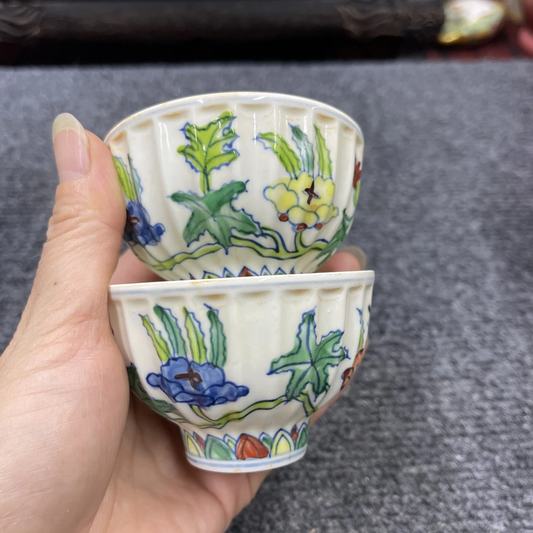 秋葵花瓜棱杯口压手主人杯家用茶杯