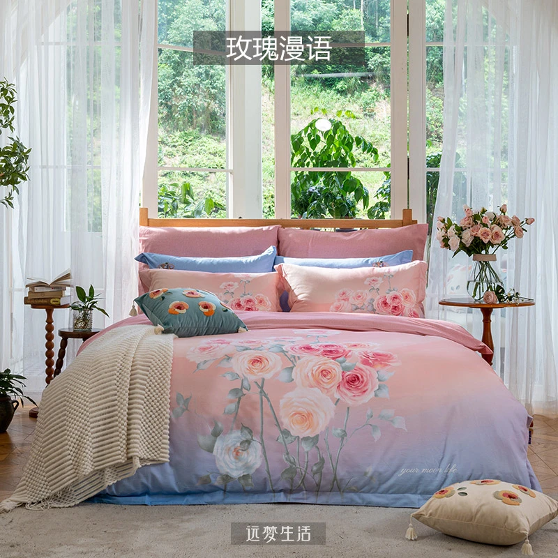 远梦纯棉四季绒套件绣花四件套全棉加厚磨毛被套复兴浪漫商超同款