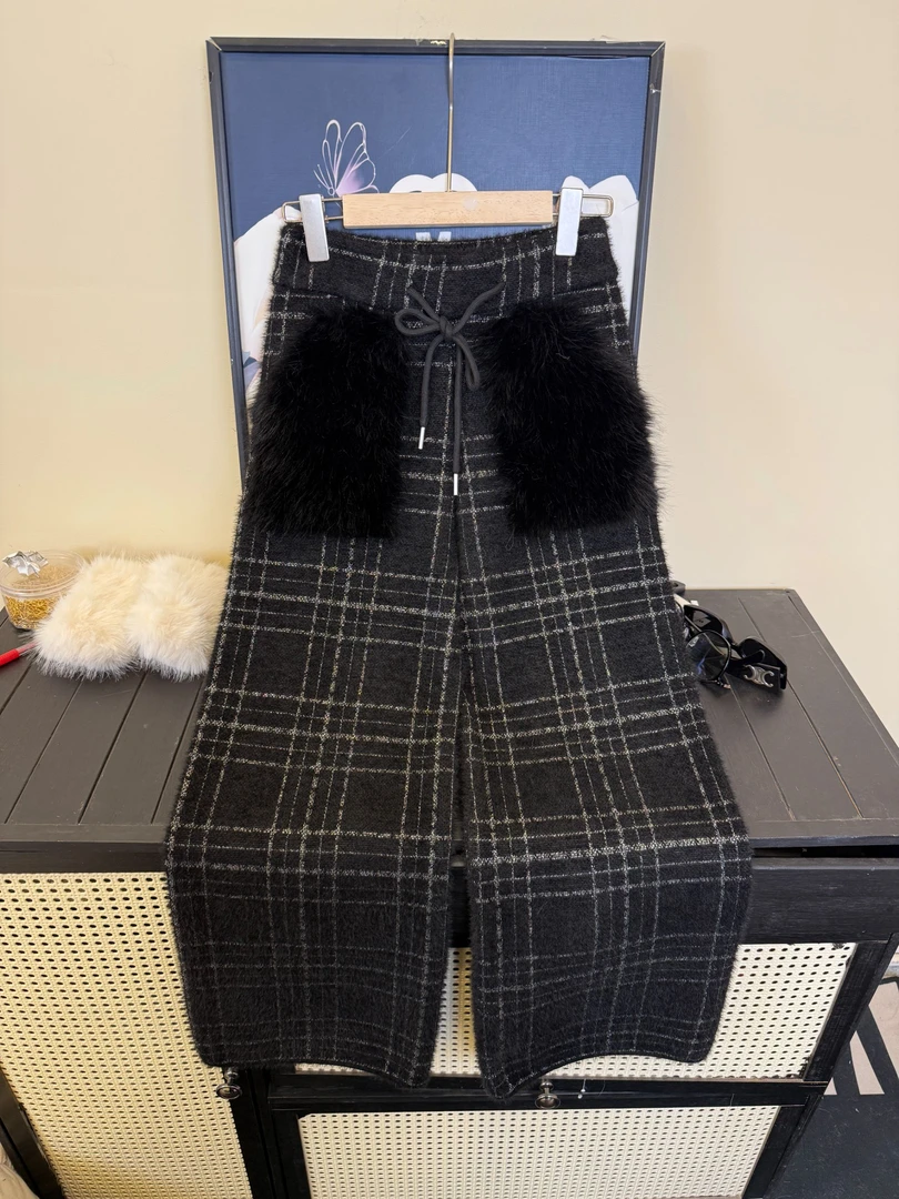 【王哥精选】韩系休闲裤秋冬百搭格子松紧腰直筒裤-韩国八号