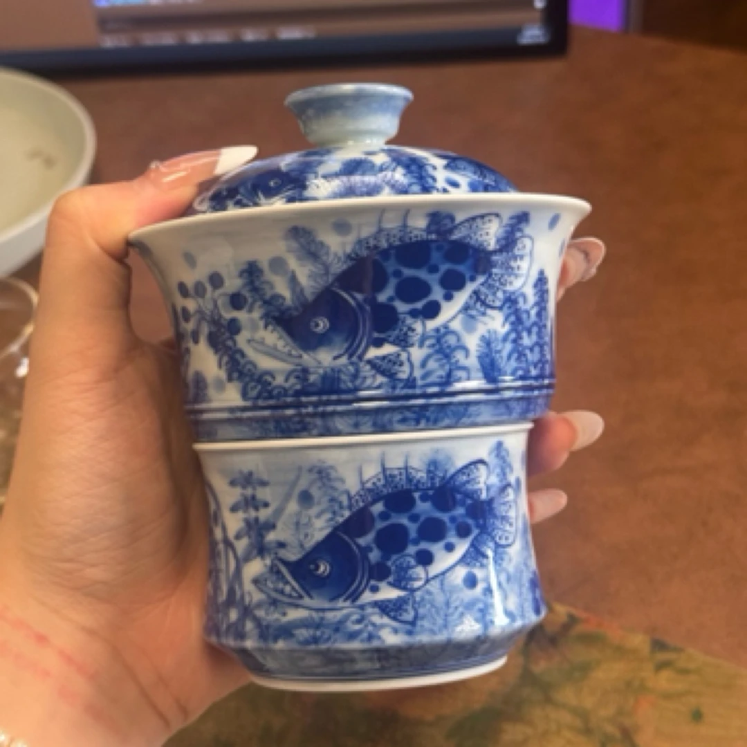 艺天柴窑 鱼藻盖碗 主人杯