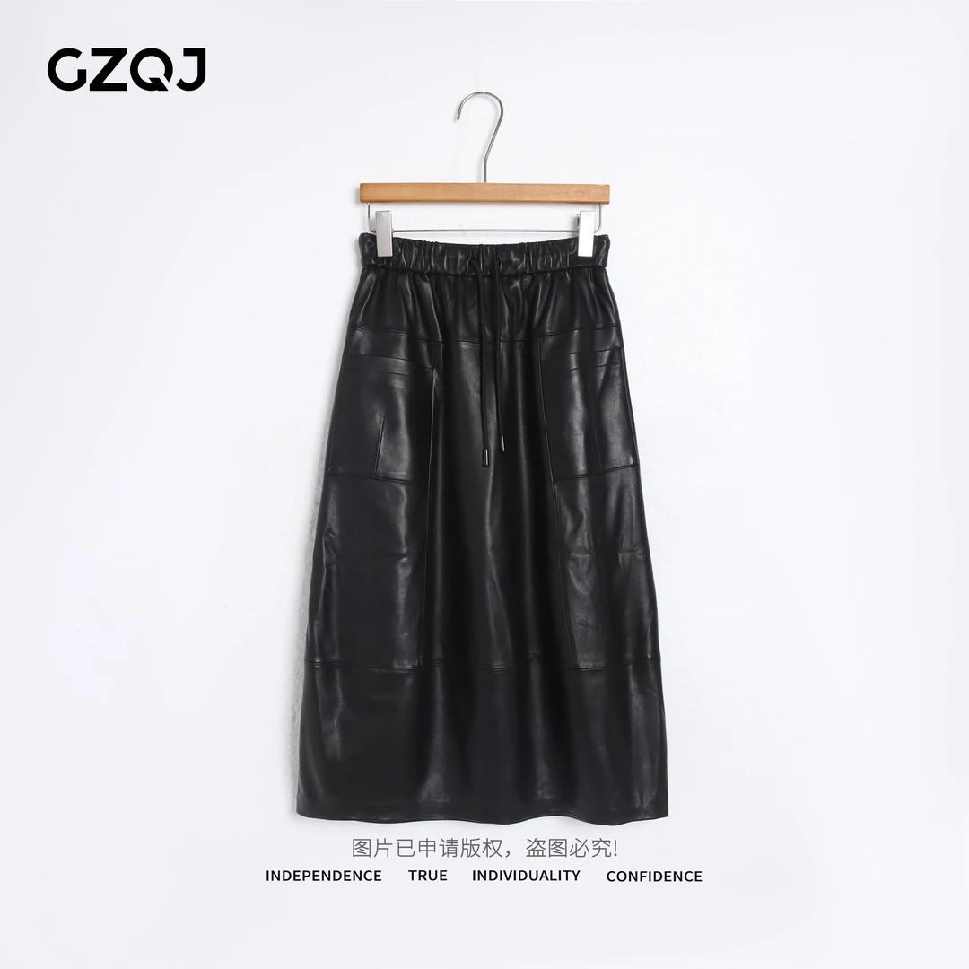 老琴私服【花苞皮裙】甜酷风植鞣绵羊皮时尚百搭松紧腰半身裙秋617