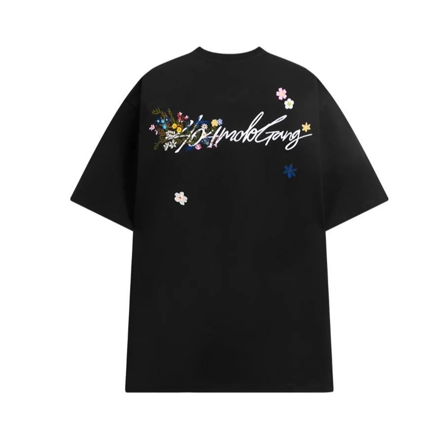 WONST夏季美式复古重工手写花卉刺绣重磅纯棉男女款短袖T恤潮牌