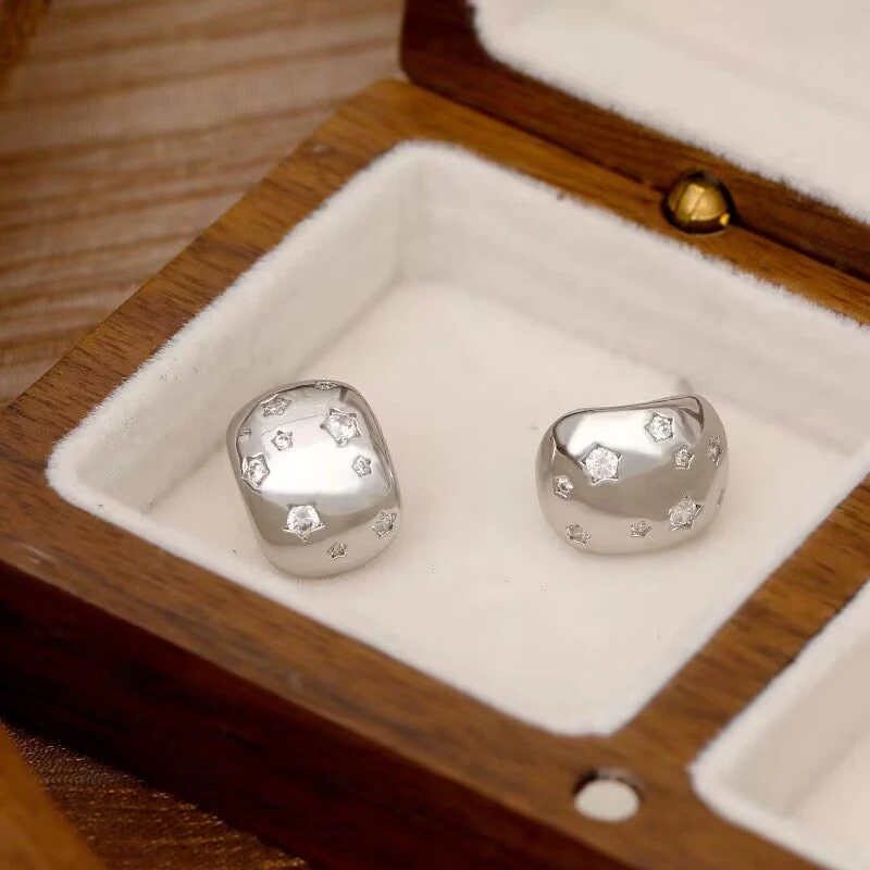 铜合金合成锆石耳饰 《换货8720》金属五角星豆豆耳钉