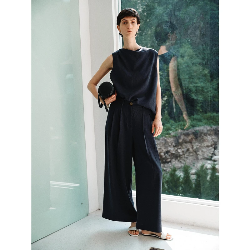 MARIUS“云间套”轻奢极简无袖上衣正肩宽松荡领背心九分阔腿裤