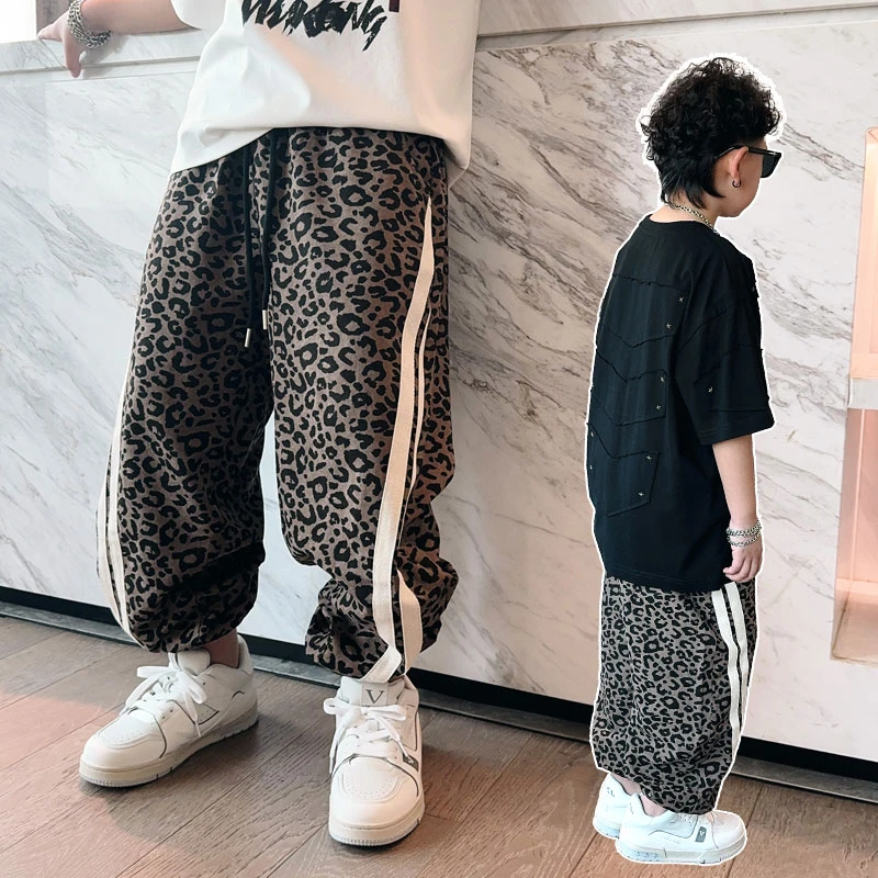 男童豹纹裤春夏款儿童裤子新款男孩休闲轻薄长裤中大童S7533