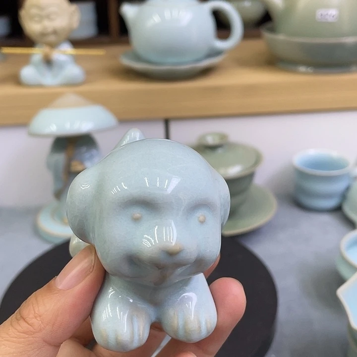 杯子陶瓷微瑕天青小狗茶宠